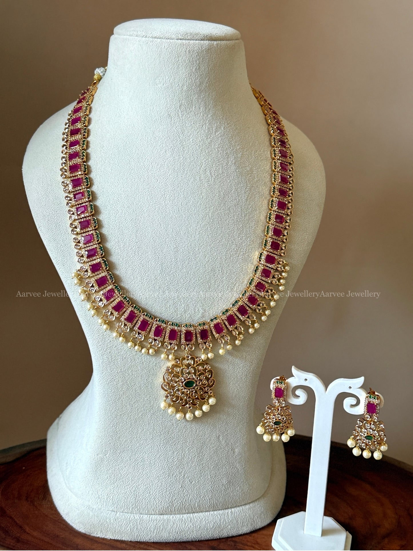 CZ RUBY STONE HARAM SET WITH PEARLS