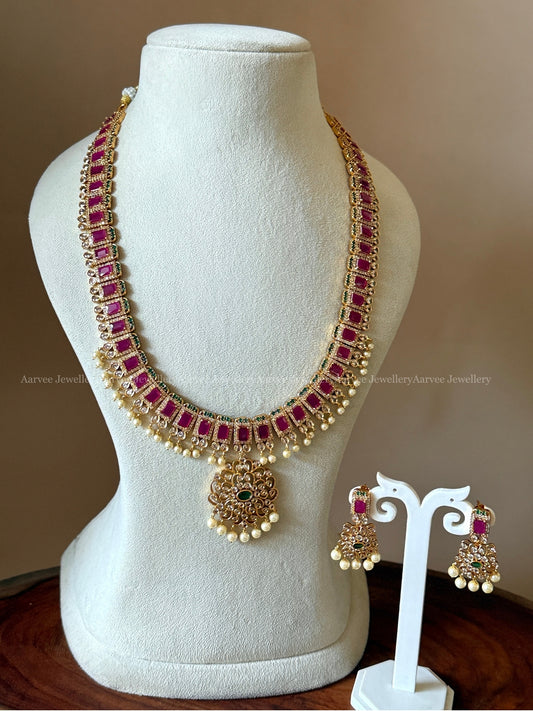 CZ RUBY STONE HARAM SET WITH PEARLS