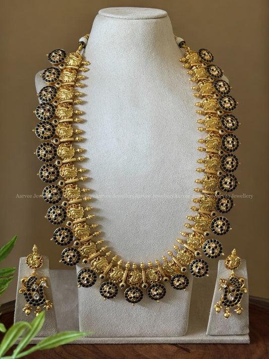 GOLD TONE BUTTA BRIDAL HARAM SET WITH NAVY BLUE STONES