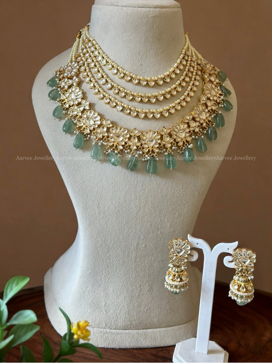 POLKI KUNDAN MULTI FUNCTIONAL STATEMENT NECKLACE SET WITH PASTEL BEADS