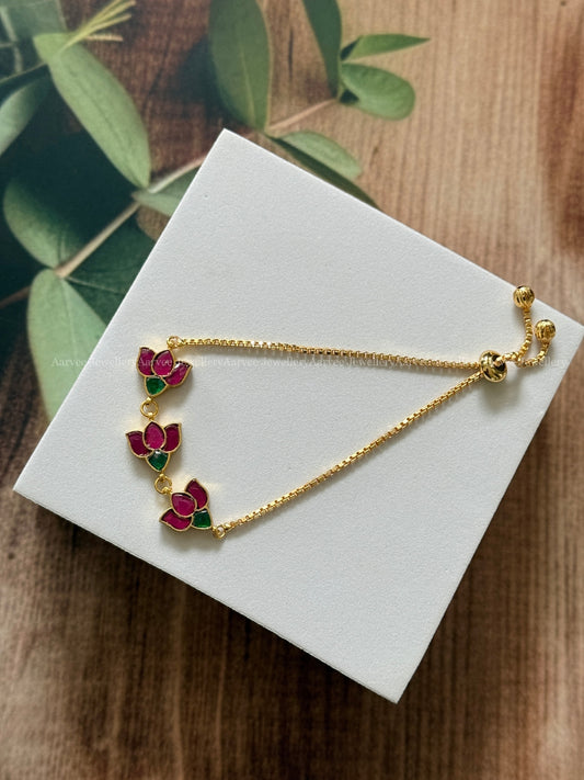 KUNDAN PINK / GREEN STONE LOTUS BRACELET