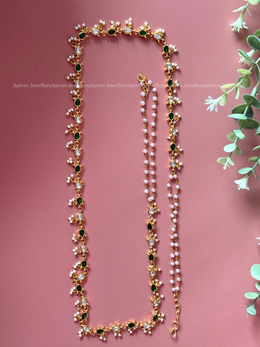 JADAU KUNDAN GREEN / WHITE STONE MINIMAL WAIST CHAIN