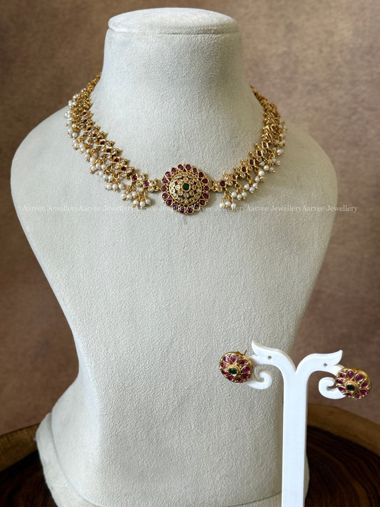 MINIMAL CZ RUBY STONE NECKLACE SET