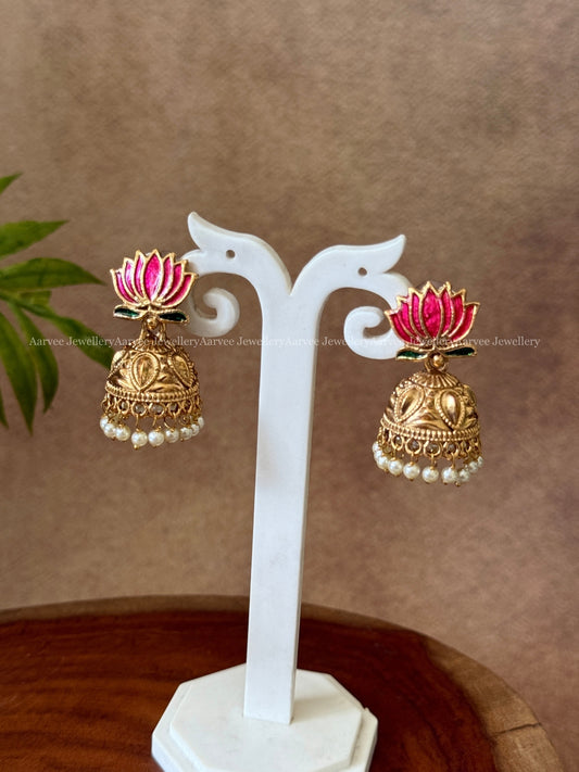 PINK COLOR LOTUS JHUMKI