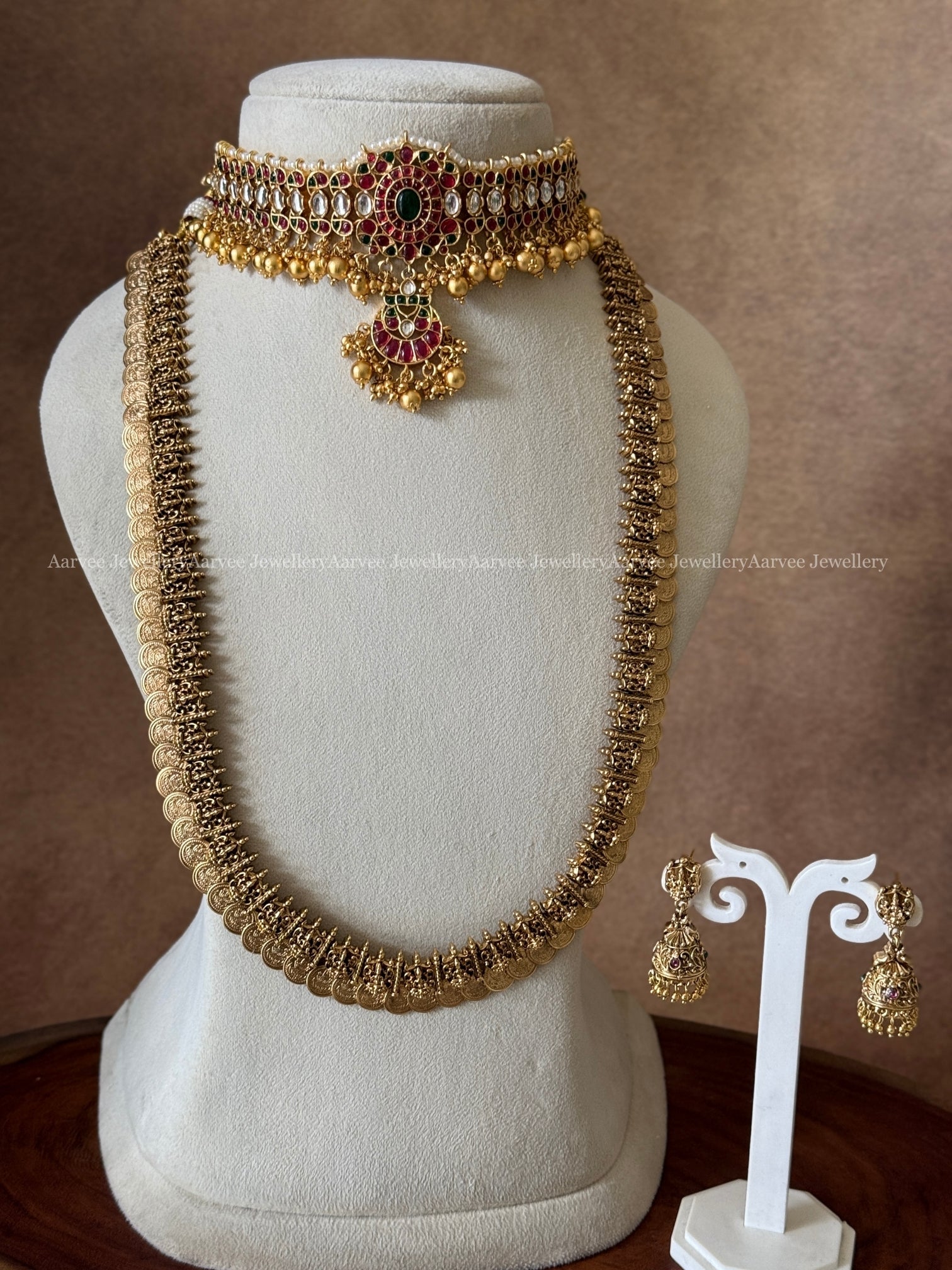 COMBO - KEMP SINGLE PENDANT CHOKER WITH COIN MID LENGTH HARAM SET