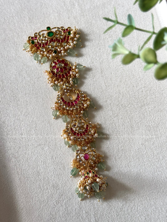 CHAND & FLORAL DESIGN HAIR ACCESSORY MULTI COLOR KEMP STONES WITH PASTEL BEADS MEDIUM LENGTH