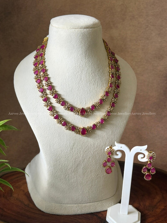 RUBY STONES VICTORIAN TWO LAYERED NECKLACE SET