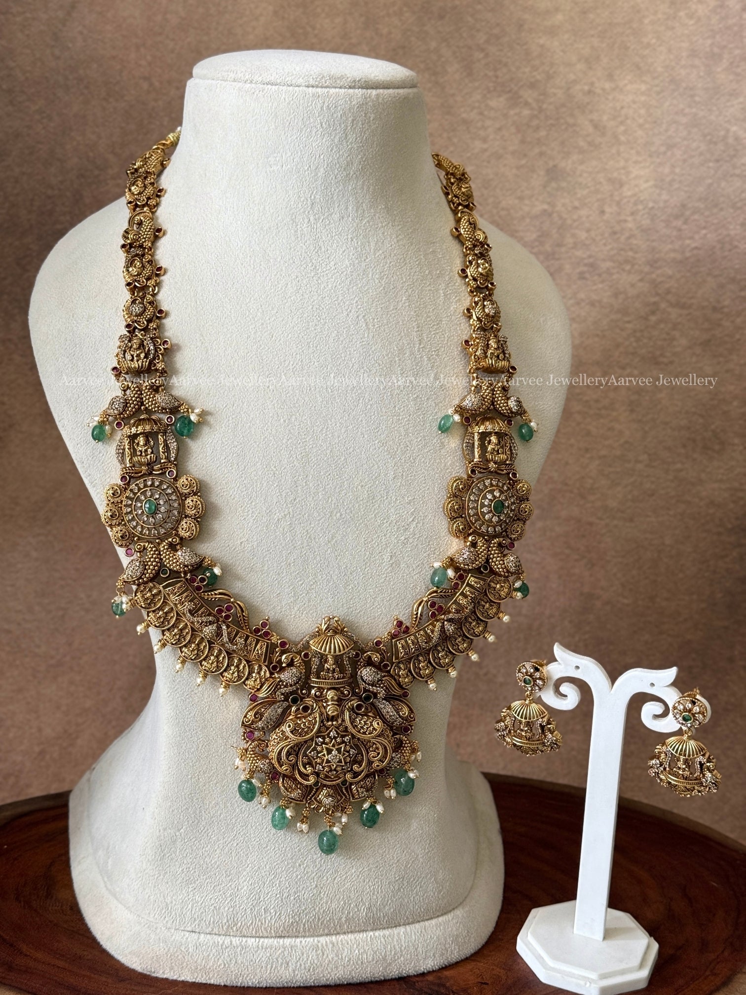 GOLD FINISH COIN & LAKSHMI HARAM WITH PASTEL BEADS
