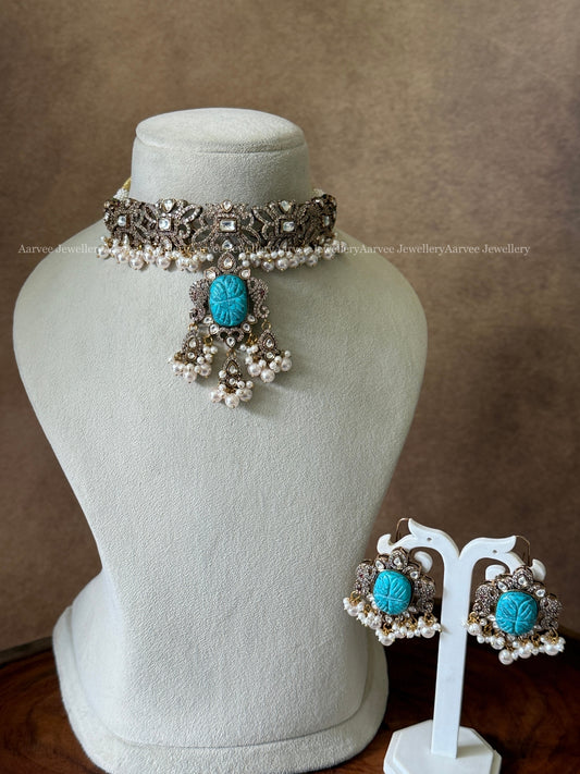 VICTORIAN CHOKER SET WITH TURQUOISE BLUE STONE