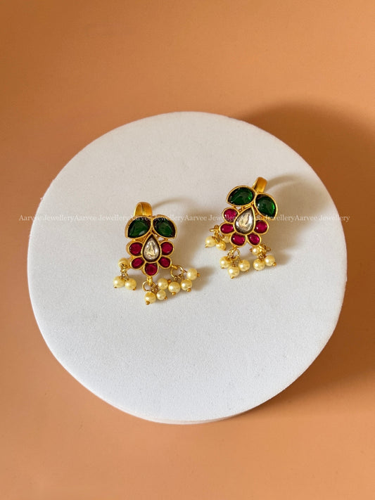 JADAU KUNDAN EAR CUFF FLORAL LEAF DESIGN WITH PEARLS