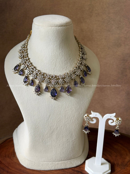 PURPLE STONES TEAR DROP VICTORIAN NECKLACE SET