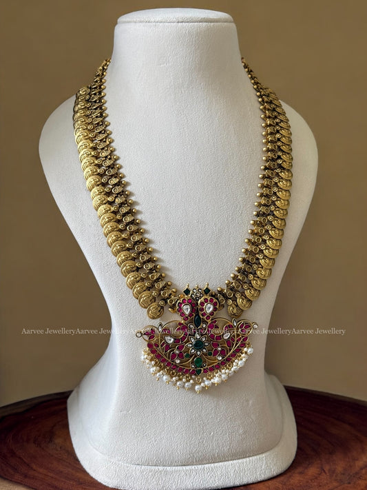 JADAU KUNDAN GOLD COIN MID-LENGTH CHAIN WITH MANGO MOTIF PENDANT & PEARLS