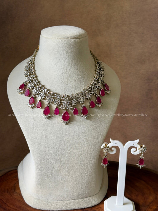 RUBY STONES TEAR DROP VICTORIAN NECKLACE SET