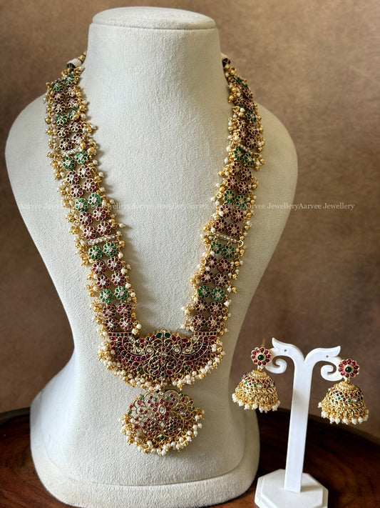 MULTI COLOR KEMP STONES FLORAL HARAM SET