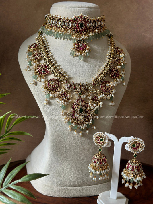 GUTTA PUSALU NECKLACE PAIRED WITH A KEMP CHOKER | WITH RUBY STONES AND MIX OF PEARLS AND PASTEL BEADS