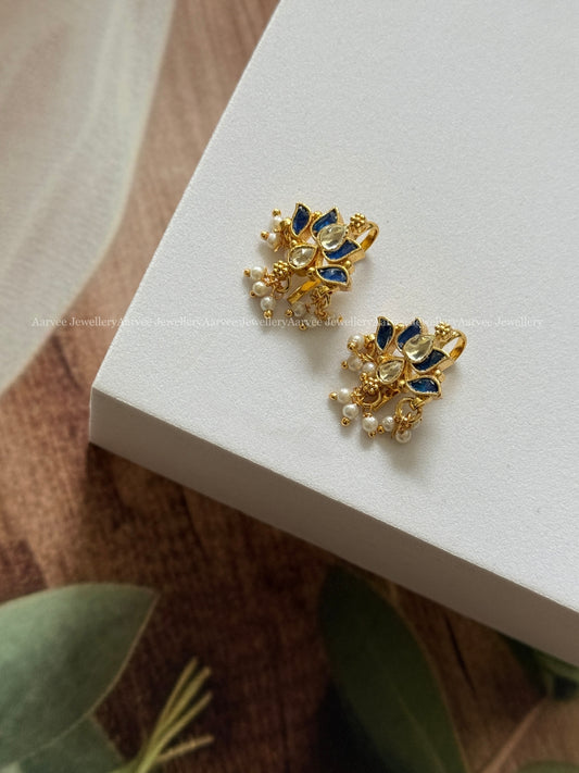 LOTUS EAR CUFF / BUGADI WITH KUNDAN BLUE STONES
