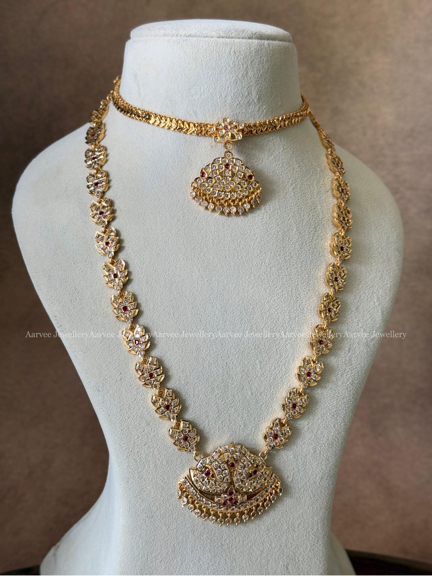 COMBO - IMPHON ATTIGAI AND  WHITE / RUBY STONE IMPHON CHAIN WITH PEACOCK PENDANT