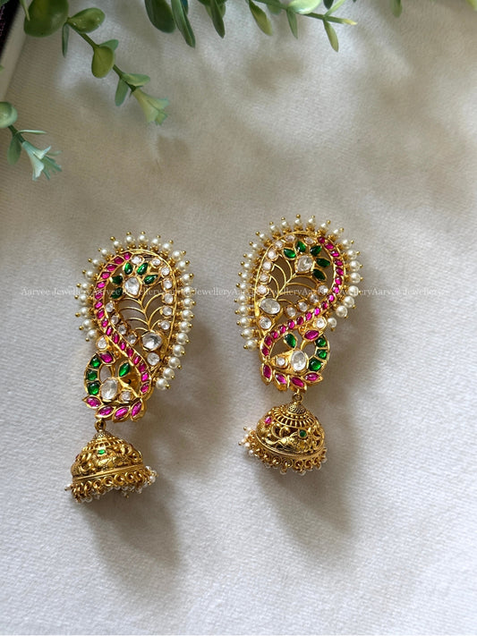 CUFF MODEL PEACOCK JHUMKI WITH RUBY / GREEN STONES