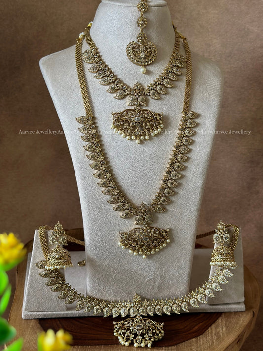 WHITE CZ STONES BRIDAL JEWELLERY SET MANGO MOTIF