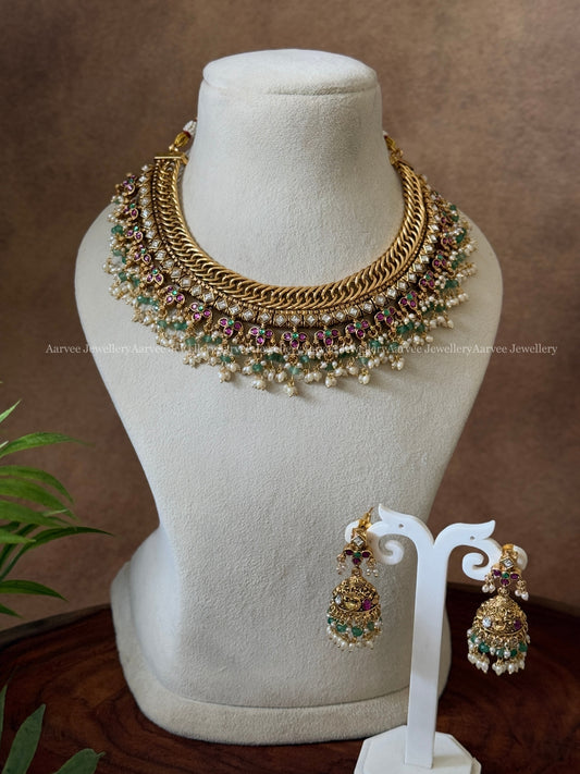 JALEBI  NECKLACE SET WITH PASTEL BEADS & PEARLS