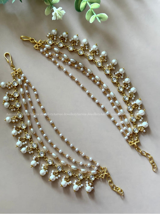 JADAU KUNDAN PEARL LAYERED EAR CHAIN