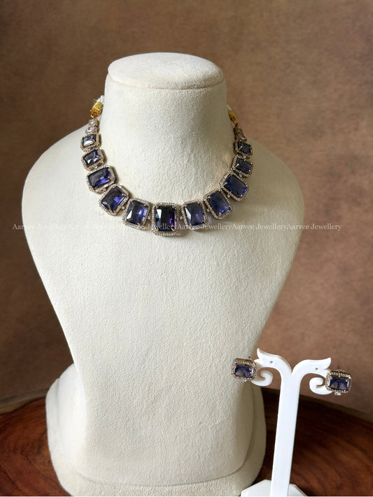 SQUARE CUT PURPLE STONE VICTORIAN NECKLACE SET
