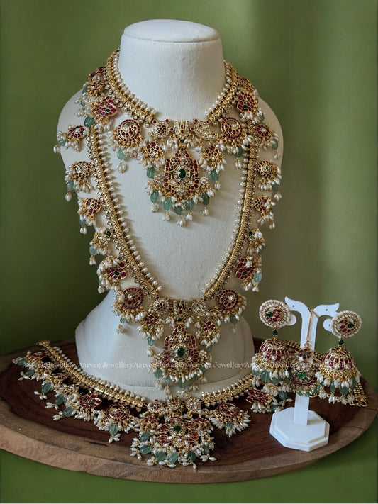 FLORAL GUTTAPUSALU BRIDAL JEWELLERY SET WITH MULTI COLOUR STONES & PASTEL BEADS | Nita Ambani Inspired