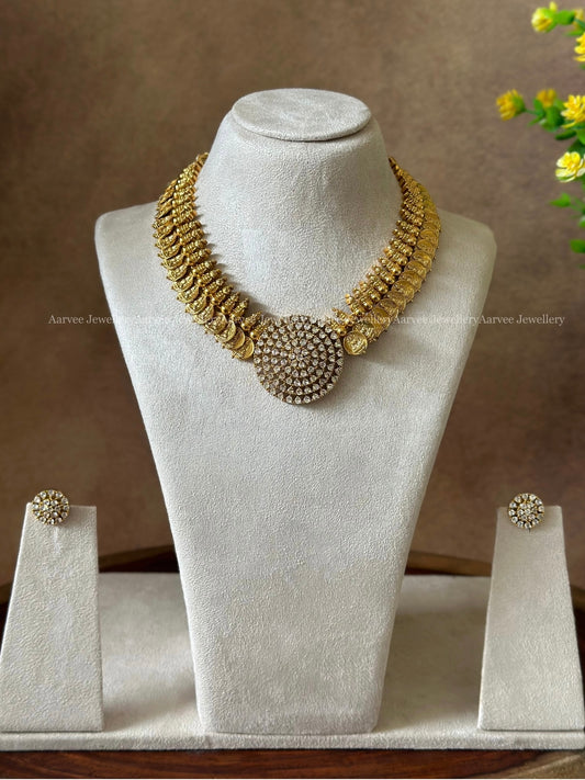 COIN NECKLACE SET WITH WHITE CZ STONES PENDANT