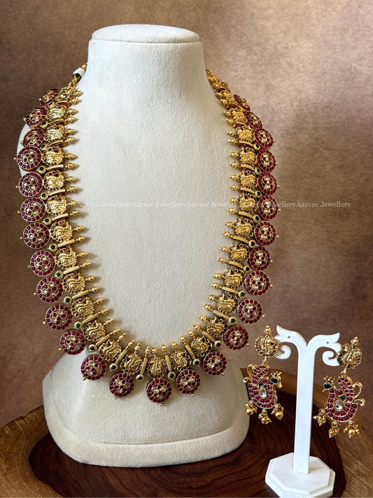 GOLD TONE BUTTA BRIDAL HARAM SET WITH RUBY STONES