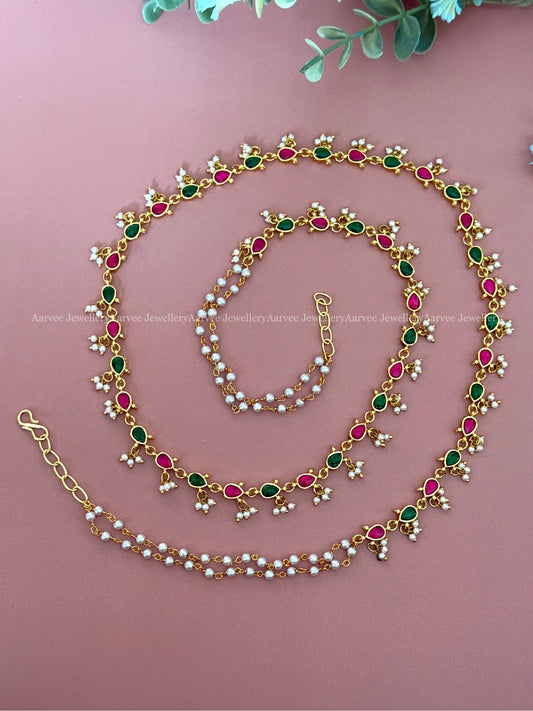 JADAU KUNDAN RUBY / GREEN STONE MINIMAL WAIST CHAIN