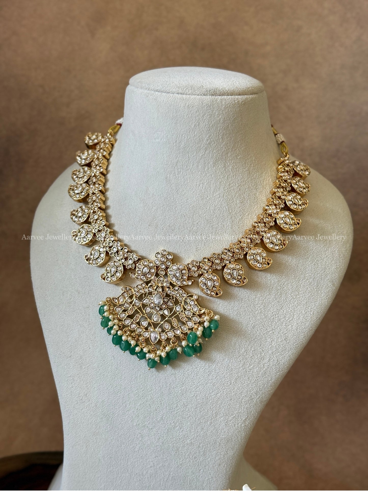 COMBO - KEMP WHITE STONE SINGLE PENDANT CHOKER & WHITE STONE MANGO NECKLACE SET WITH PASTEL BEADS