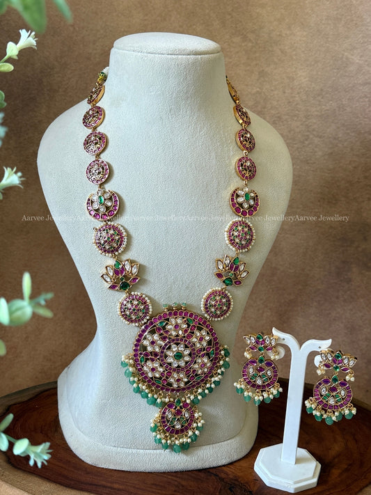 KUNDAN LOTUS & FLORAL FUSION HARAM SET WITH PASTEL BEADS