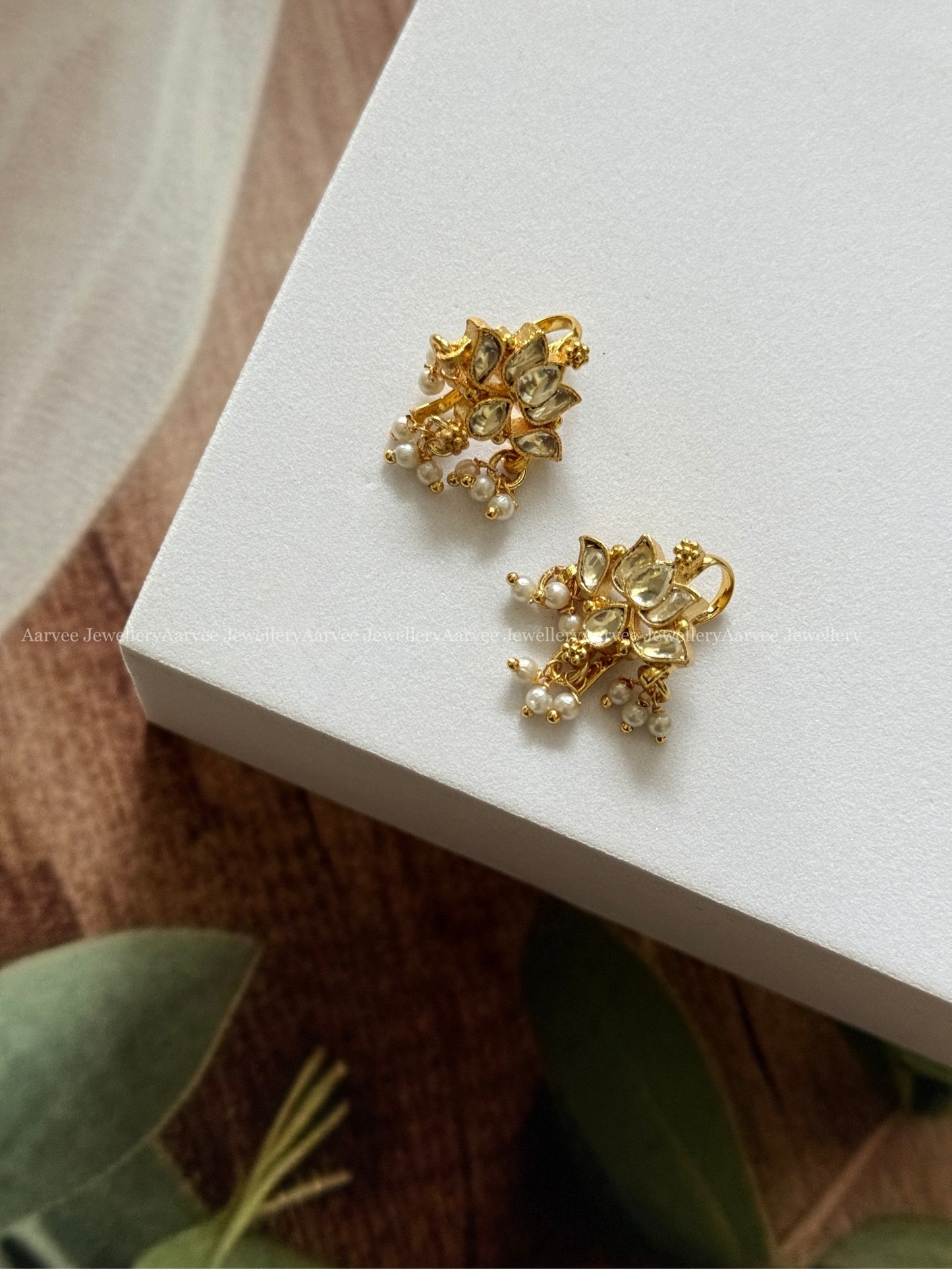 LOTUS EAR CUFF / BUGADI WITH KUNDAN WHITE STONES