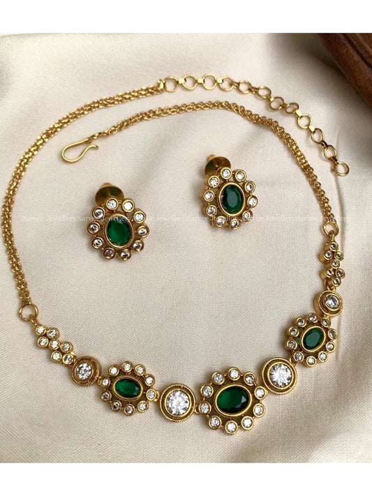 CZ GREEN STONE MINIMAL NECKLACE SET