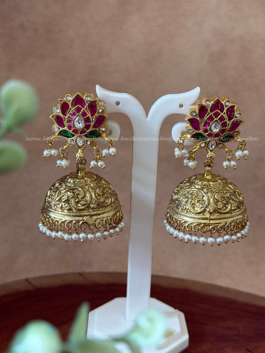 JADAU KUNDAN LOTUS JHUMKI WITH RUBY STONES
