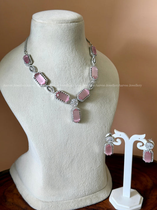 AD PASTEL PINK STONE NECKLACE SET