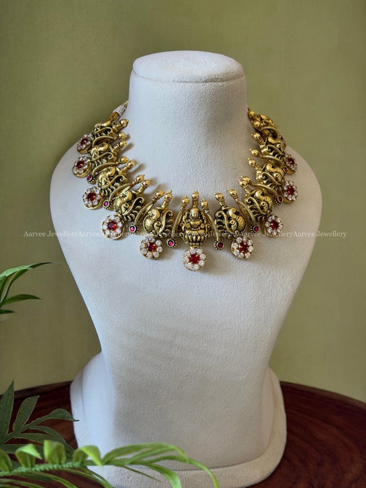 JADAU KUNDAN NAGAS NECKLACE WITH MIX OF RUBY & WHITE STONES