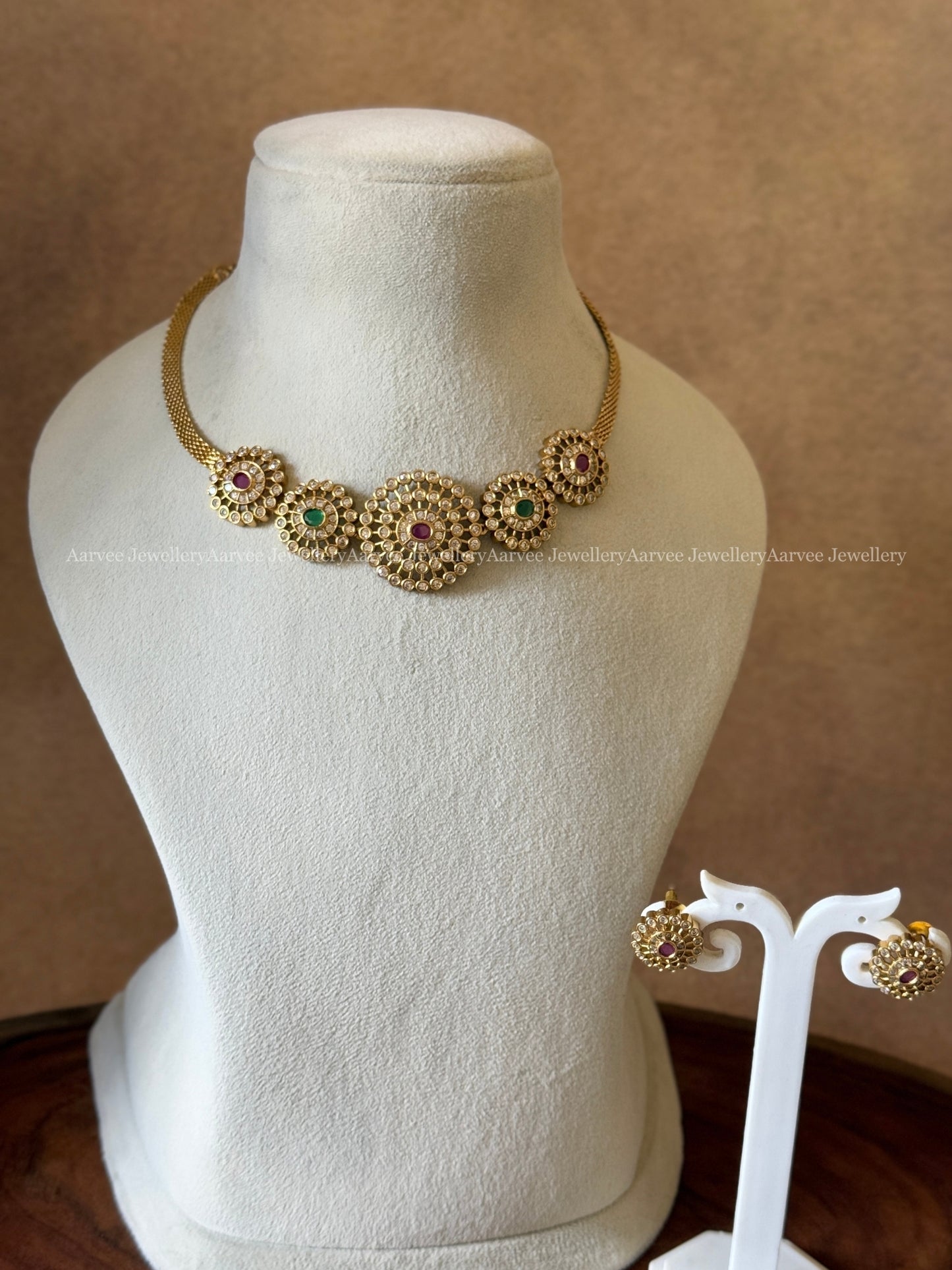 CZ RED / GREEN STONE NECKLACE SET