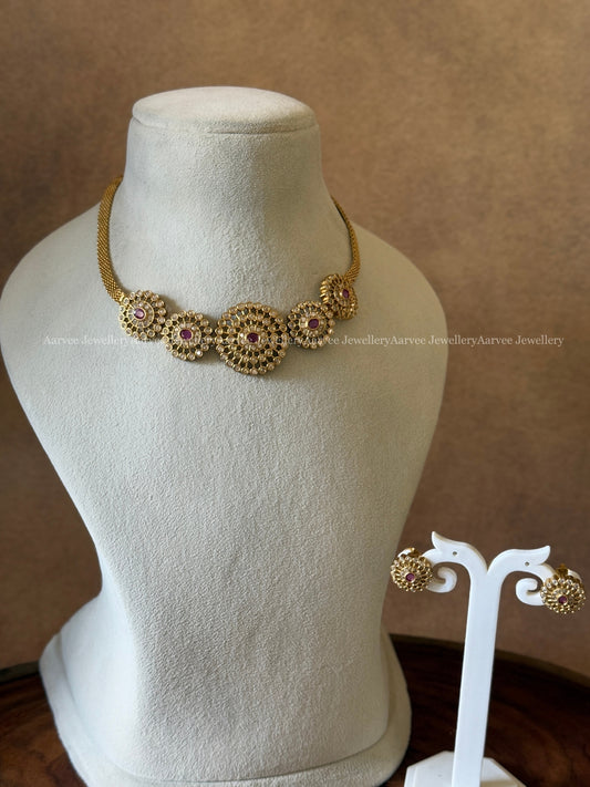 CZ RUBY STONE NECKLACE SET