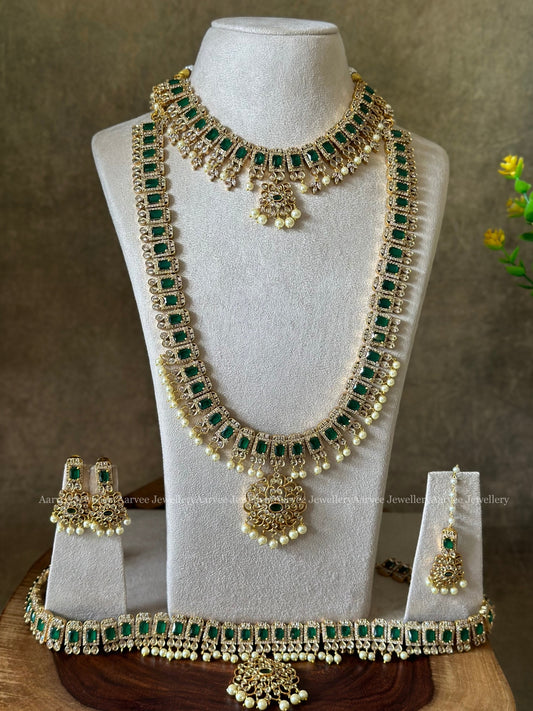 GREEN CZ STONES SEMI BRIDAL JEWELLERY SET