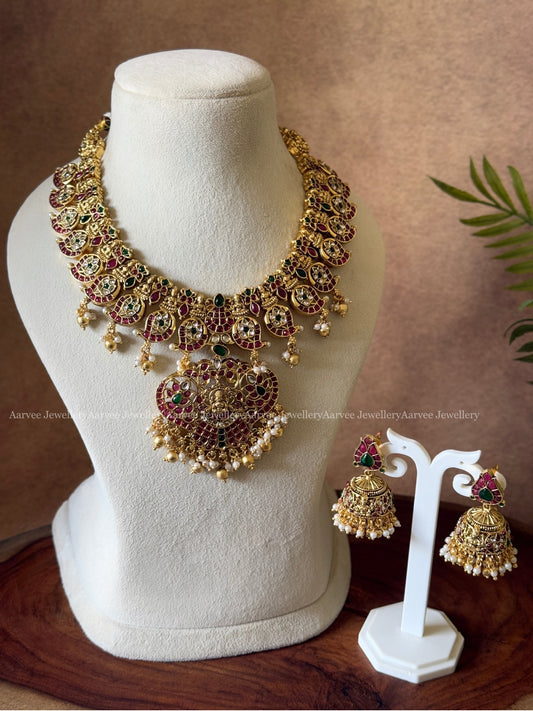 GOLD FINISH MANGO MOTIF NECKLACE SET WITH LAKSHMI PENDANT