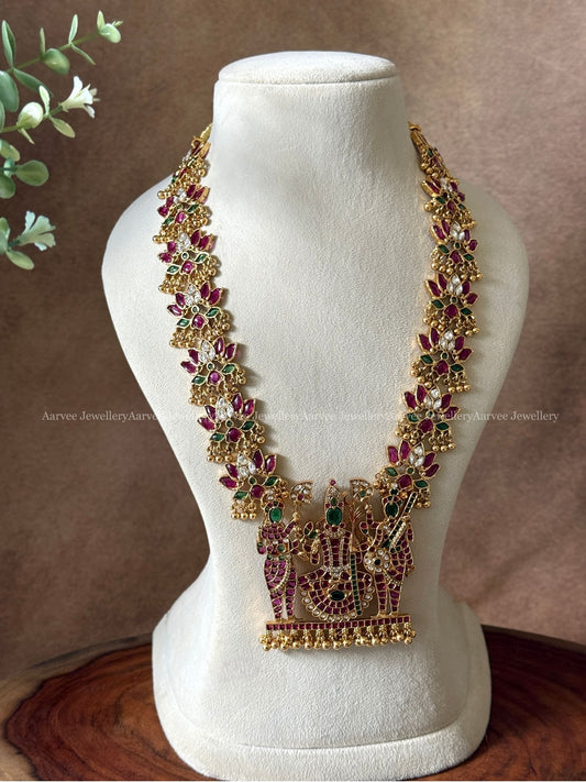 KEMP STONES LOTUS MOTIF HARAM WITH  KANCHI KAMAKSHI DEITY PENDANT