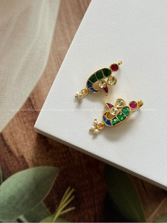 PEACOCK EAR CUFF / BUGADI WITH KUNDAN GREEN / RUBY/BLUE STONES