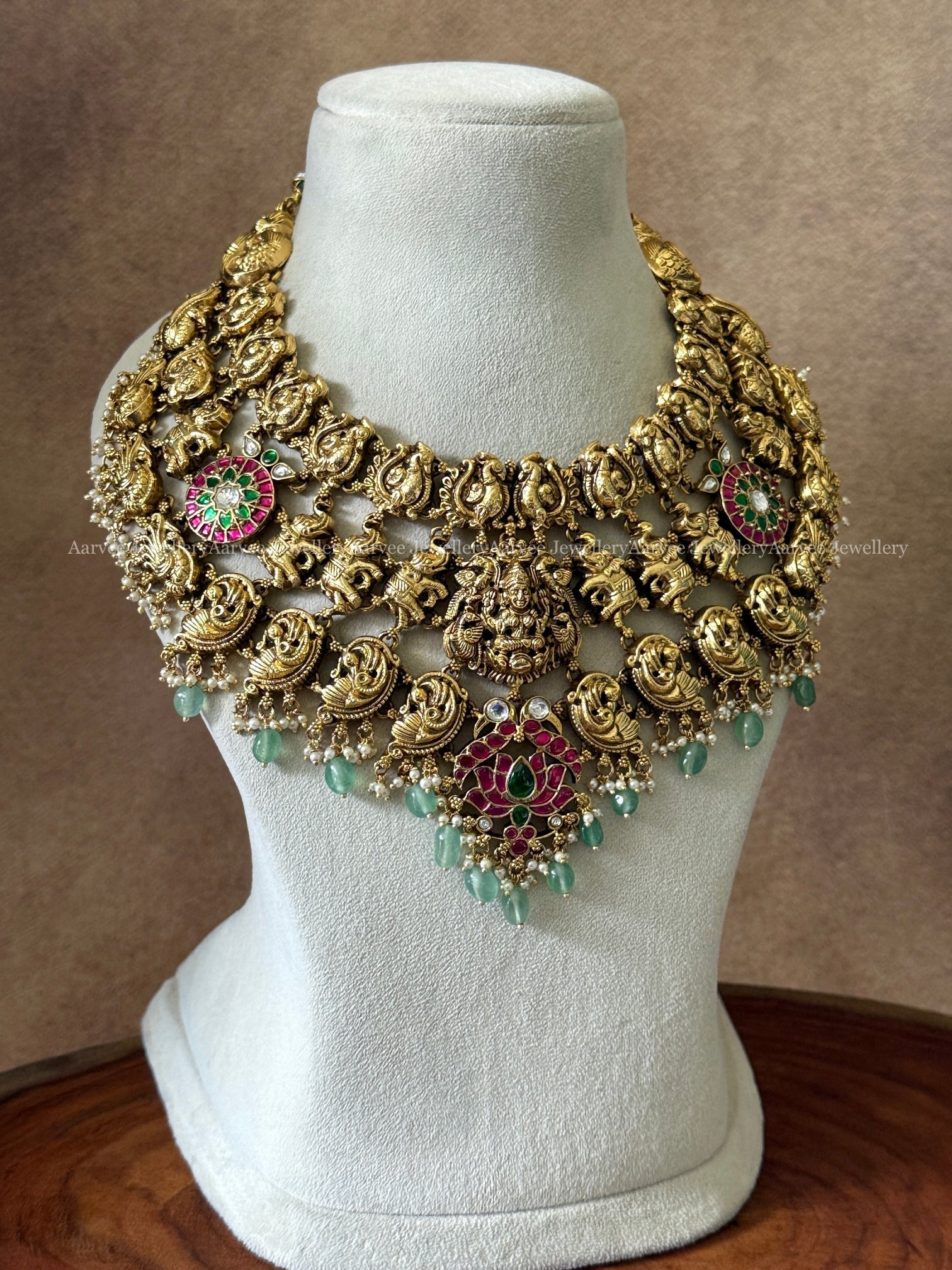 TEMPLE JEWELLERY STATEMENT NECKLACE WITH PASTEL BEADS