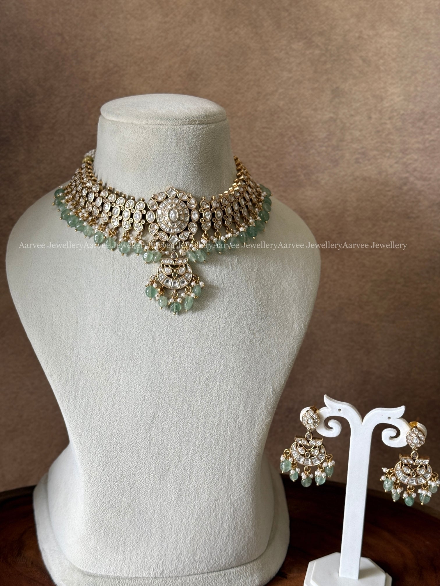 PREMIUM WHITE KUNDAN STONES CHOKER SET WITH PASTEL BEADS