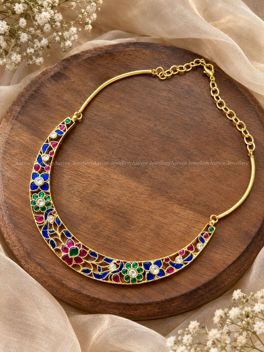 JADAU KUNDAN HASLI NECKLACE WITH BLUE / PINK STONES