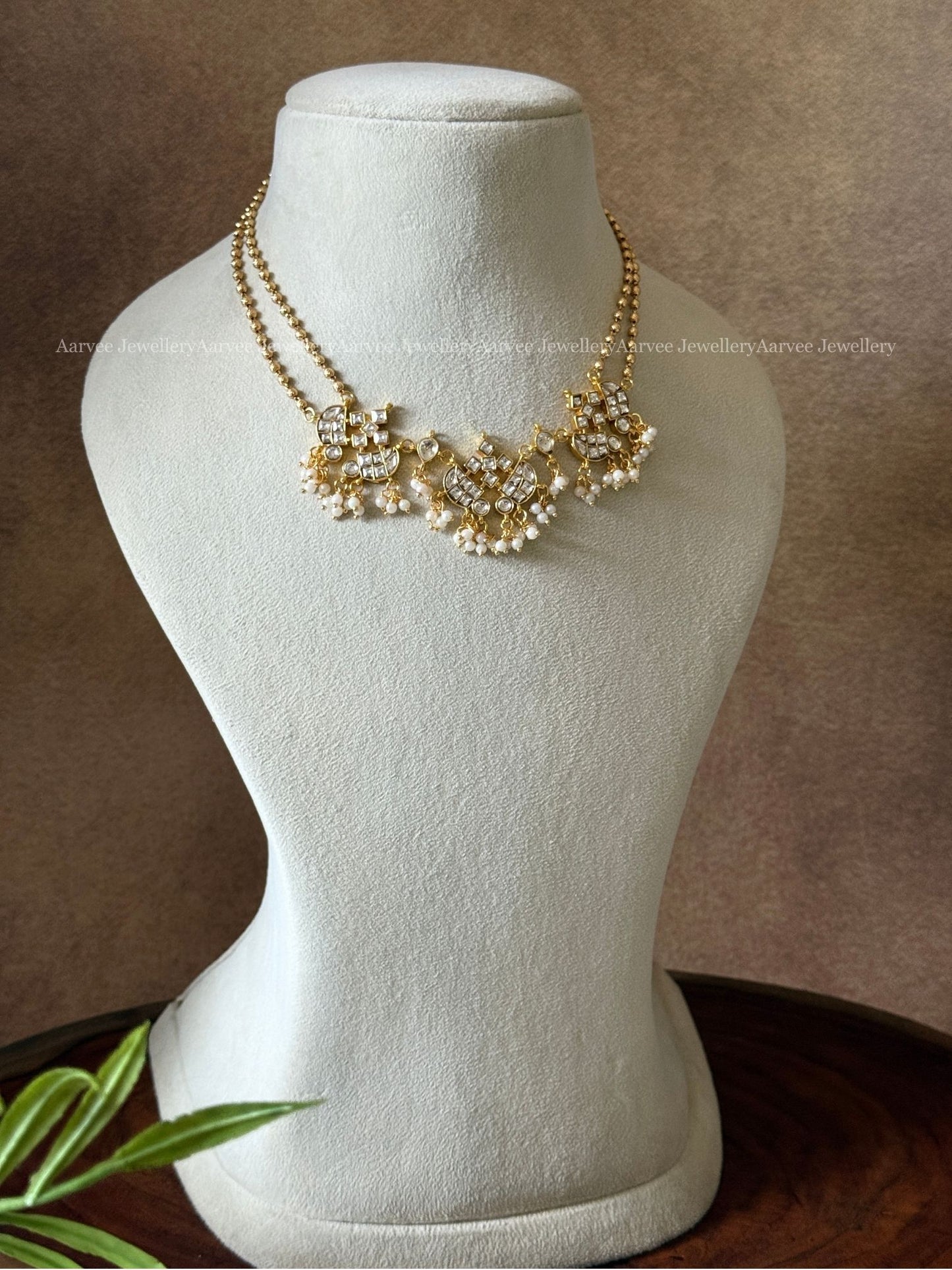 MINI BRIDAL SET - THREE LAYERED FULL WHITE STONES JEWELLERY SET
