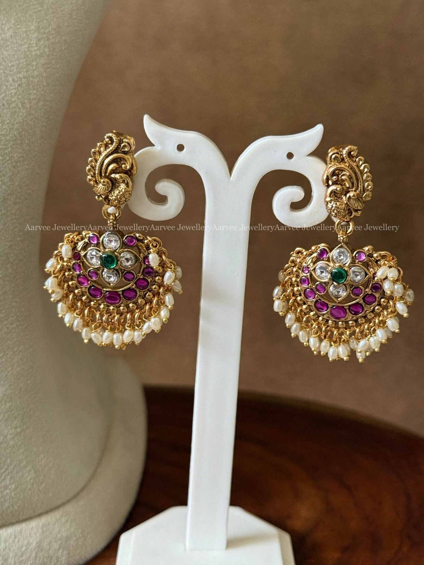 NON IDOL PEACOCK MOTIF STATEMENT NECKLACE SET WITH KUNDAN RUBY/WHITE STONES