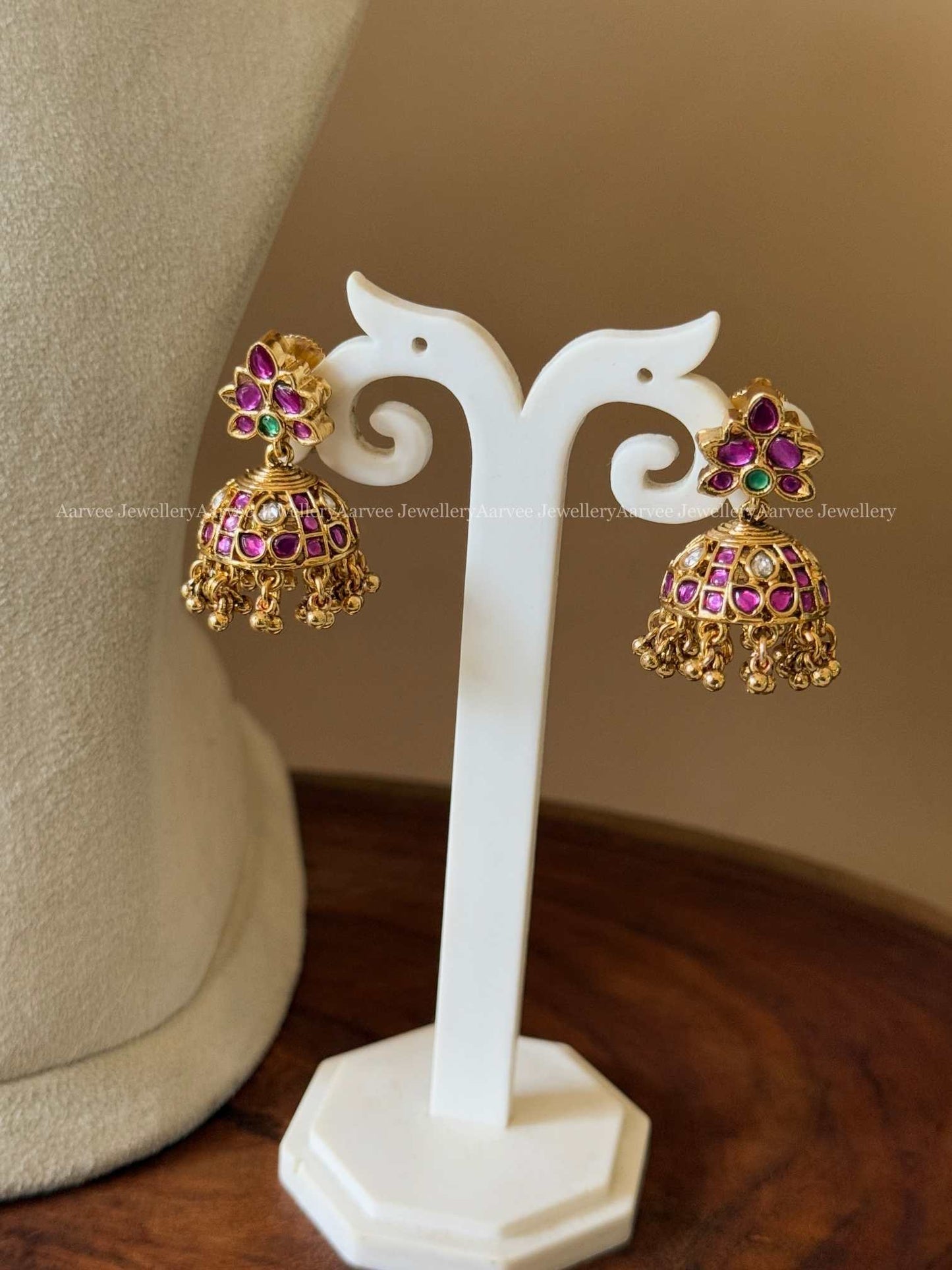 PREMIUM PINK KUNDAN STONES CHOKER SET WITH GOLD BEADS