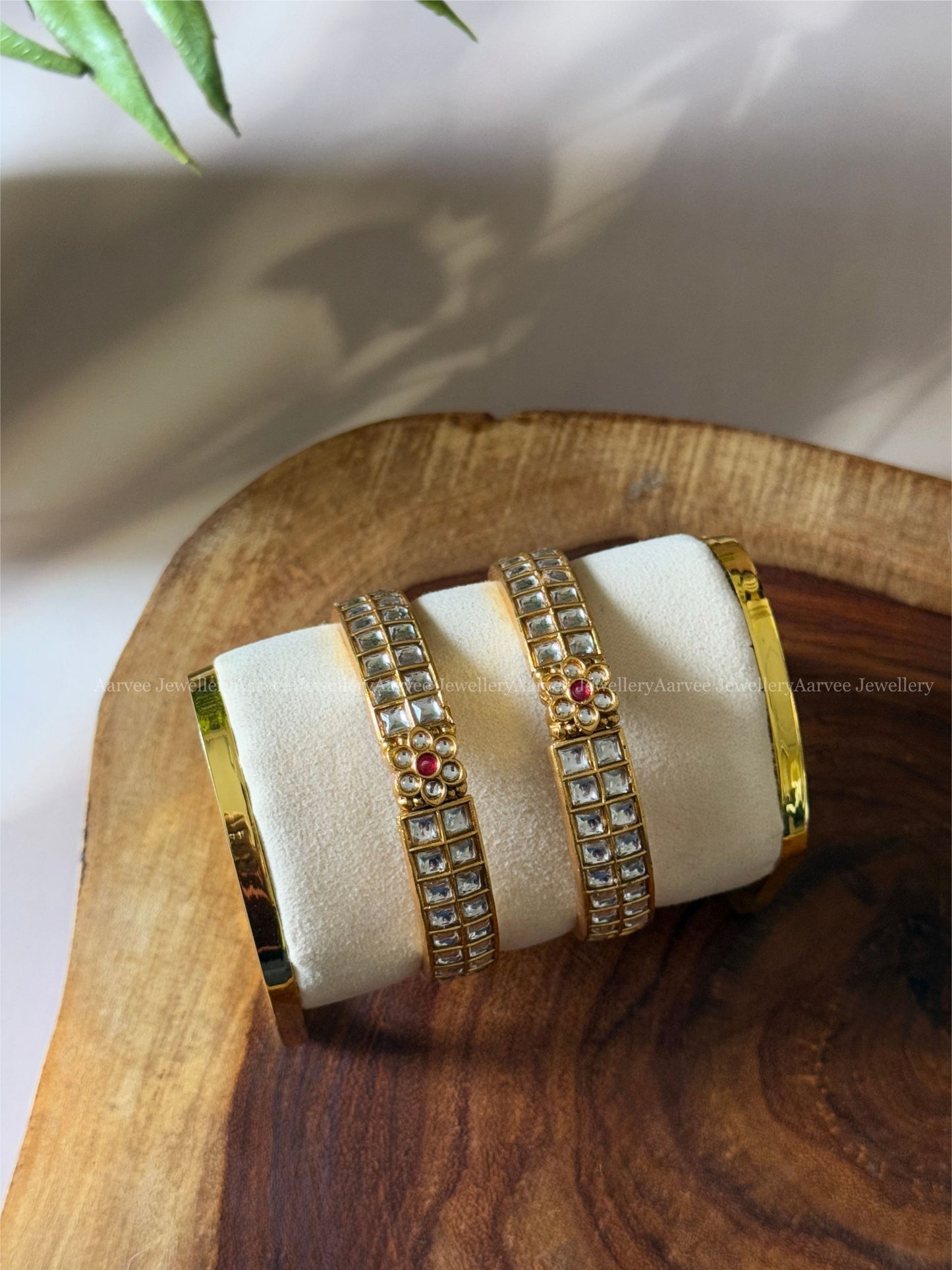 WHITE / RUBY KEMP STONE FLORAL & SQUARE DESIGN KADA BANGLES